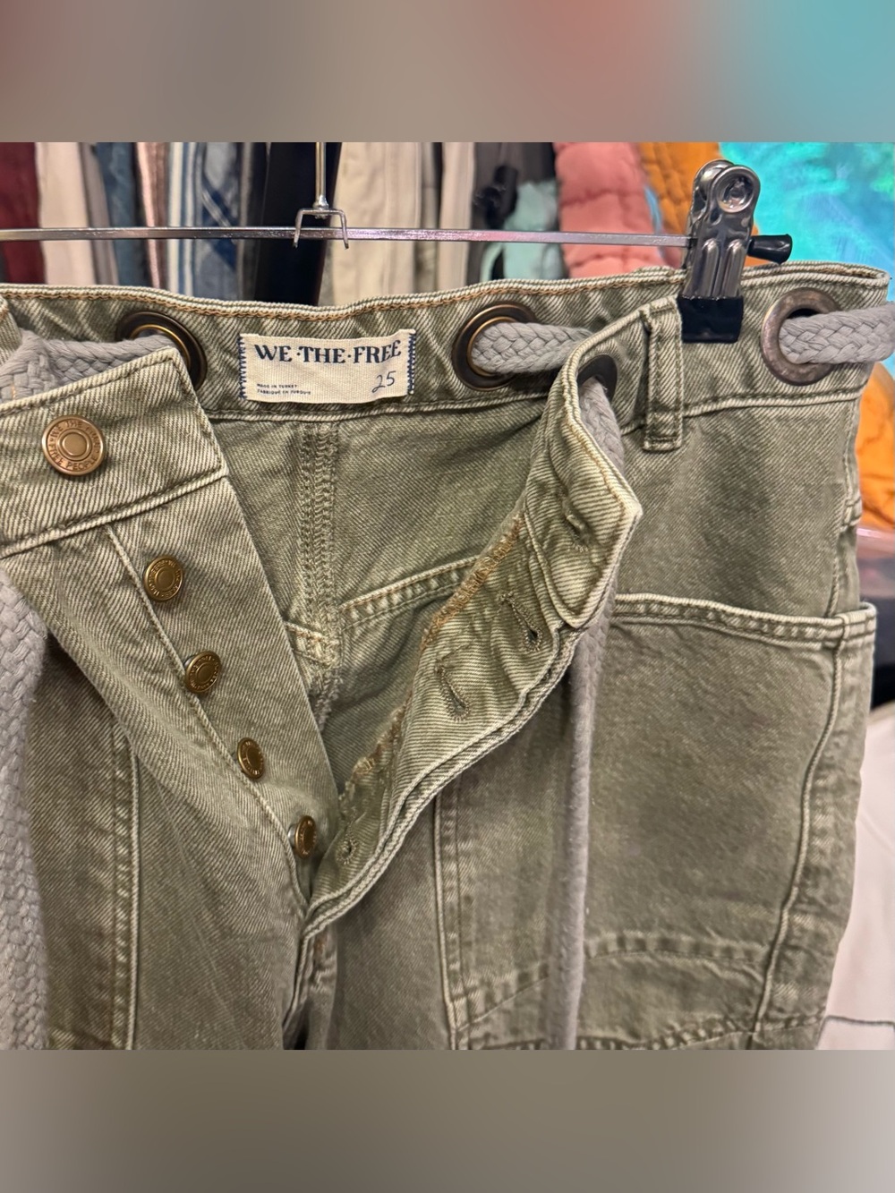 NWOT Free People We The Free Moxie Pull-On Barrel Jeans - Army Green - 25 - Picture 14 of 14